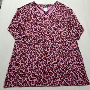 Bob Mackie L Dress Short Pink Leopard Beaded Trim Mob Wife Barbie Boho Artsy